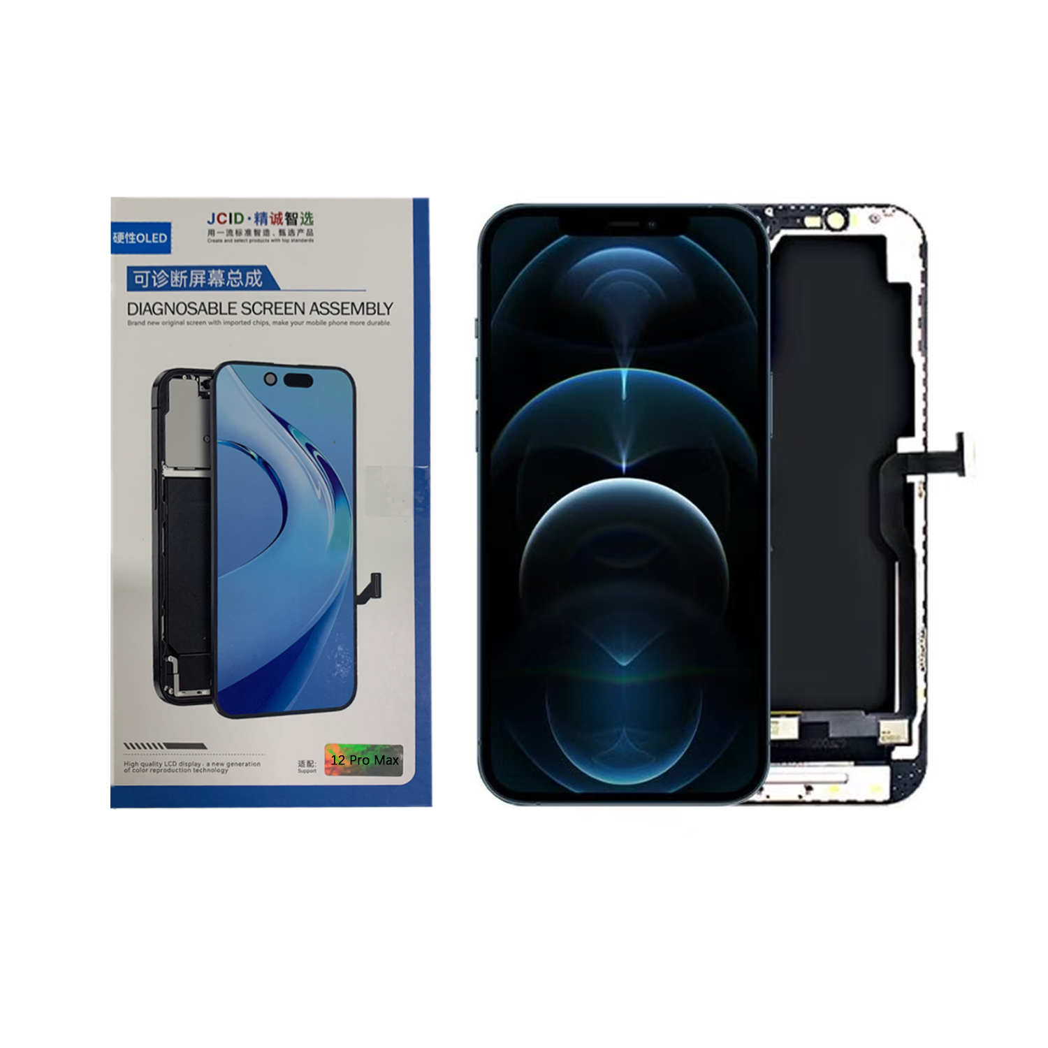 Ecran OLED Diagnostiquable iPhone 12 Pro Max Complet Vitre Tactile LCD Qualite JCID(Hard OLED)
