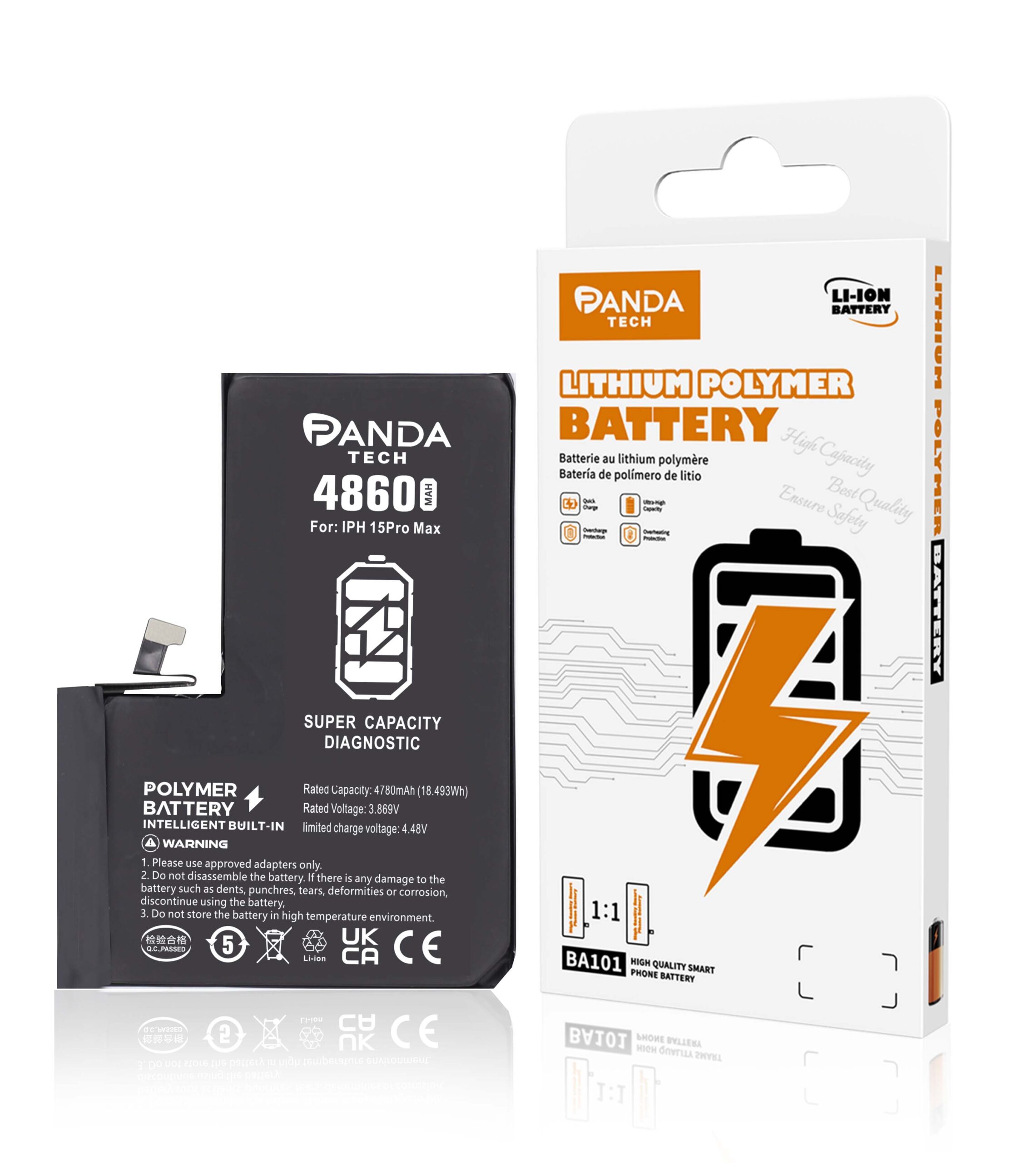 Batterie de diagnostic ultra-capacité iPhone 15 Pro Max (130% Plus Durable-Installation Directe – Aucun Pop-up / État 100%)