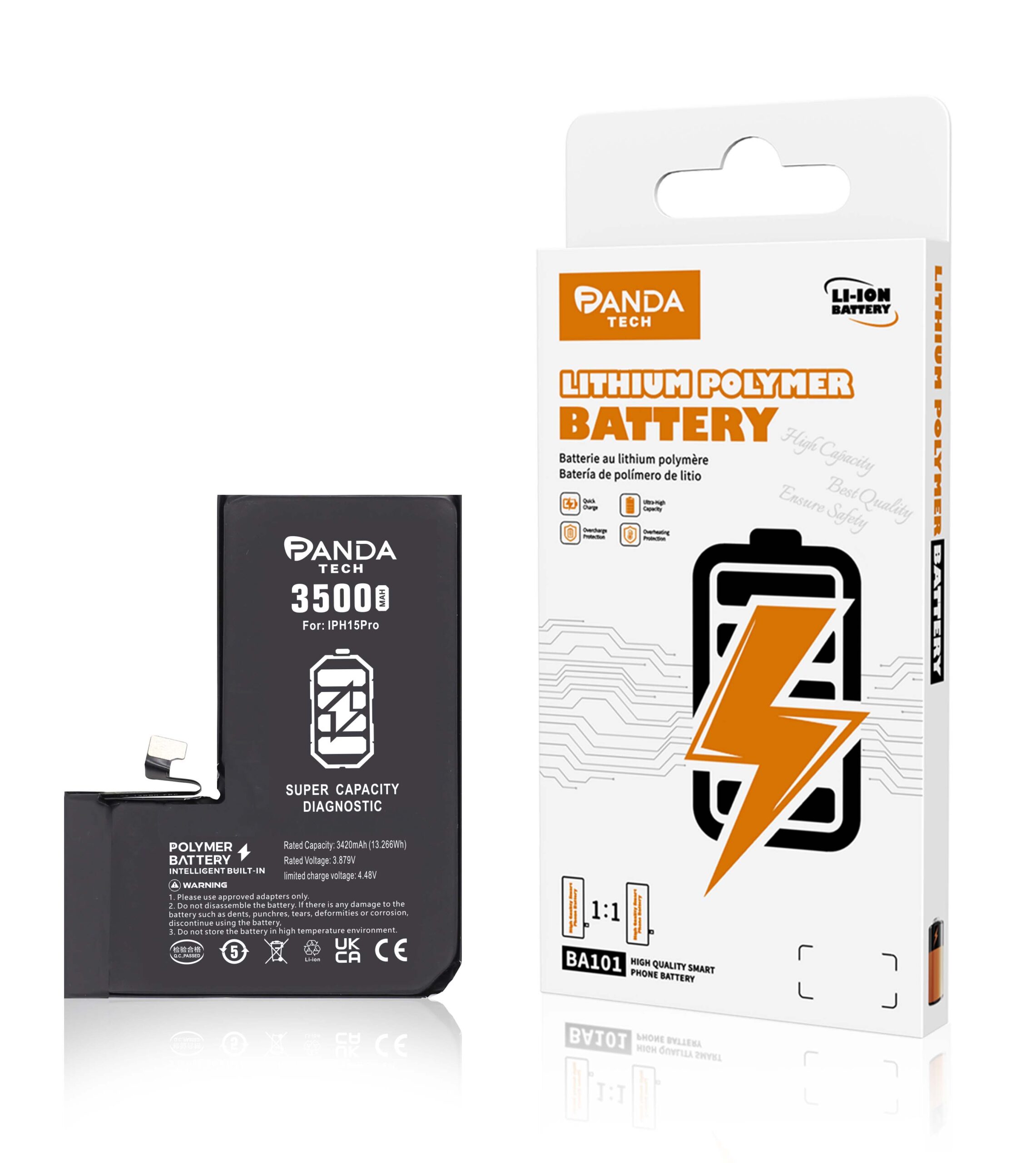 Batterie de diagnostic ultra-capacité iPhone 15 Pro (130% Plus Durable-Installation Directe – Aucun Pop-up / État 100%)