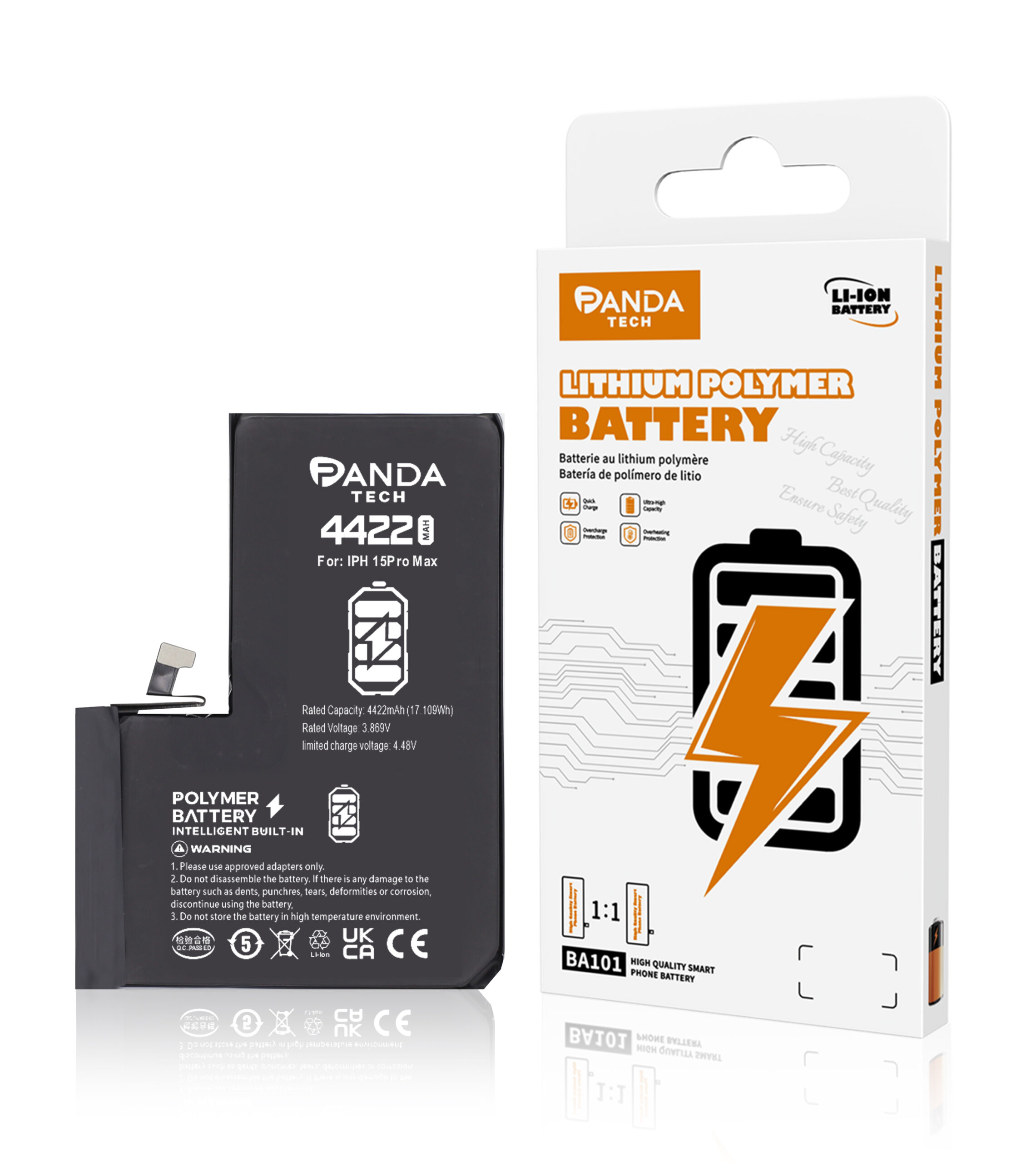 Batterie iPhone 15 Pro Max 4422mAh + Adhésifs (PANDA TECH)
