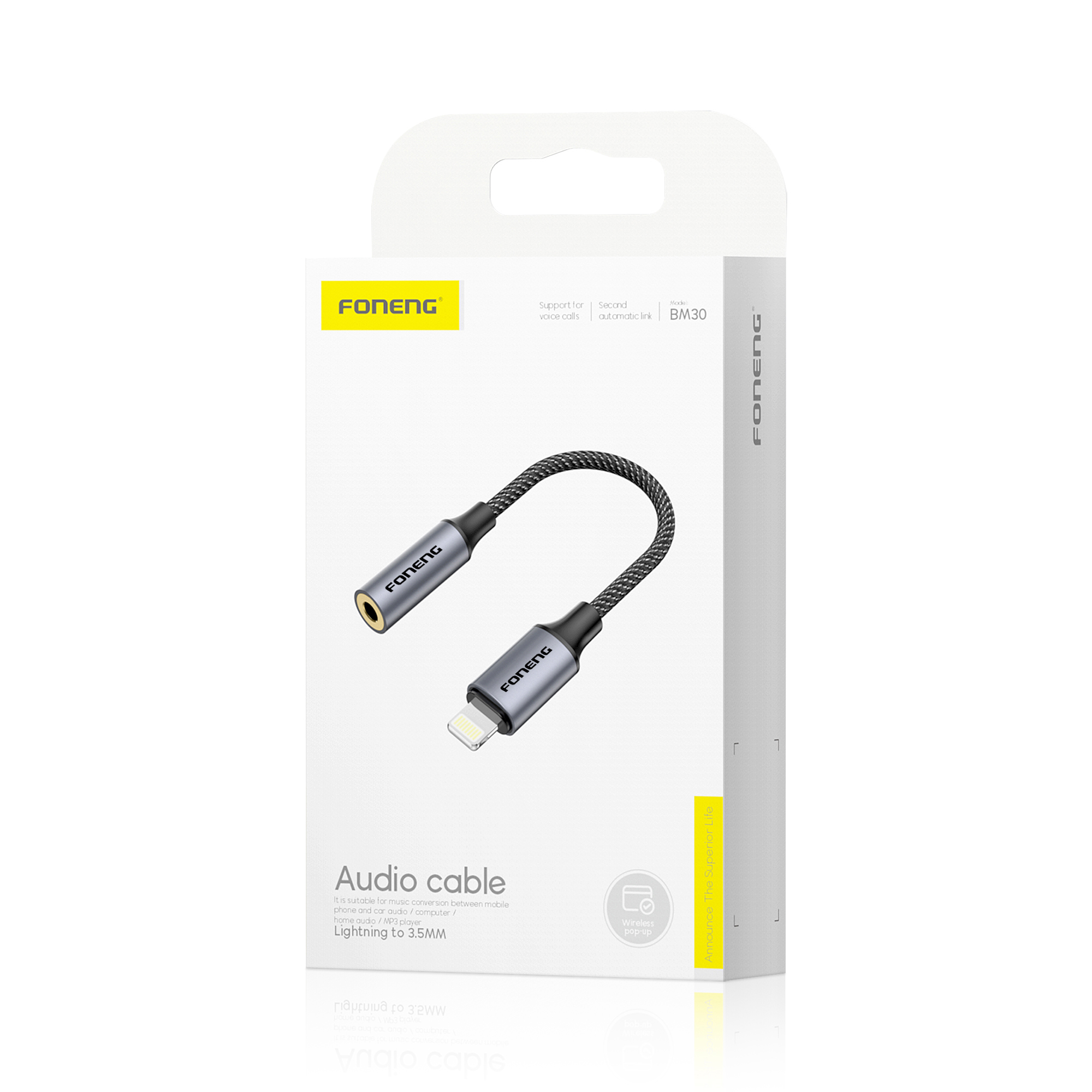 FONENG adapter BM30 Lightning – JACK 3.5MM 0.14M Noir