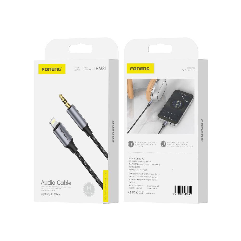 FONENG cable BM31 Lightning – JACK 3.5MM 1M Noir