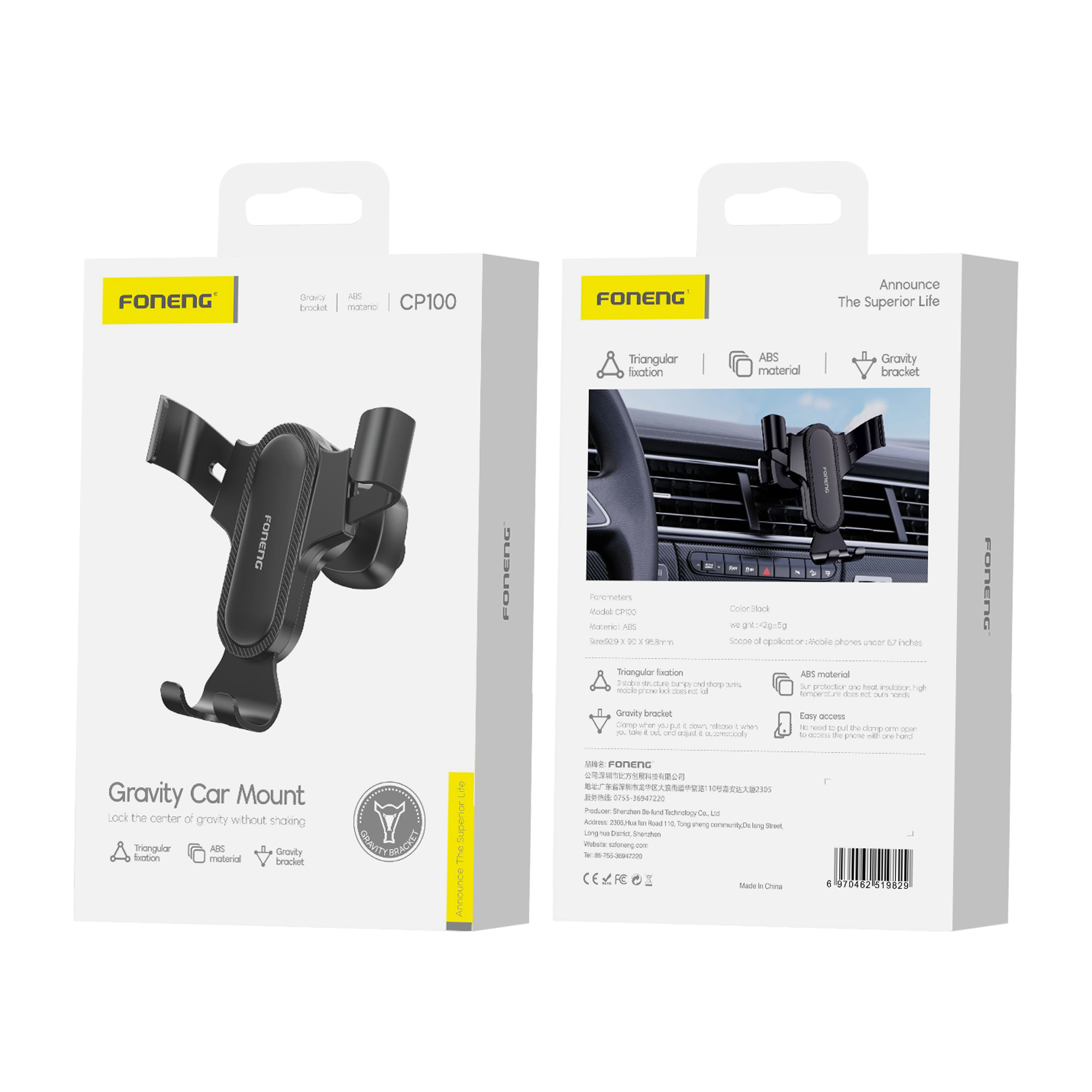 FONENG car holder gravity CP100 Noir