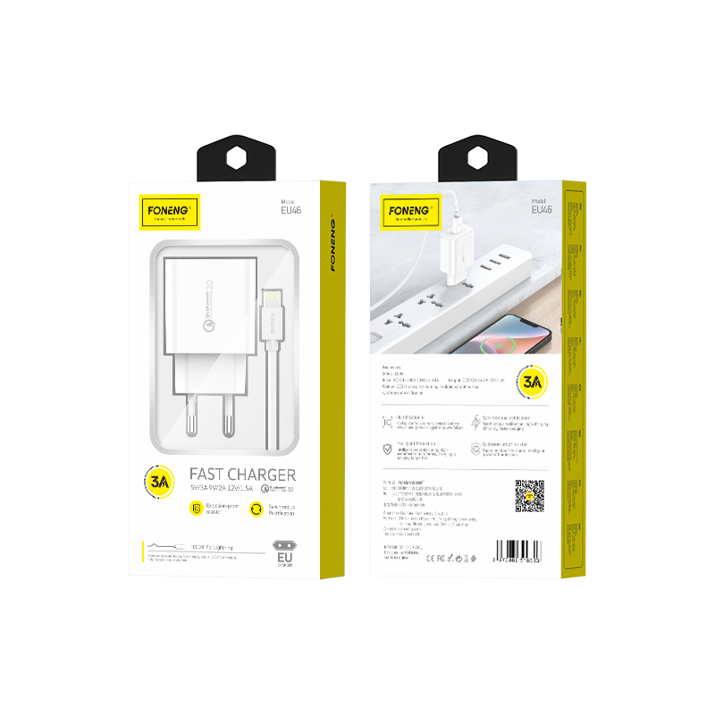 FONENG wall charger EU46 18W 1xUSB QC3.0 + cable Lightning Blanc