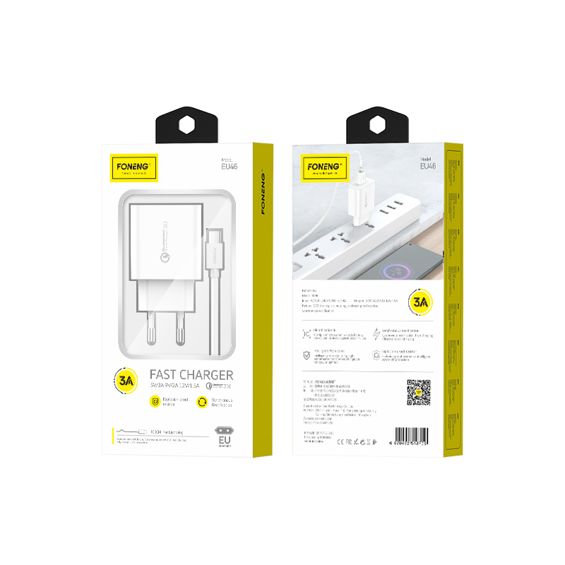 FONENG wall charger EU46 18W 1xUSB QC3.0 + cable Micro USB Blanc