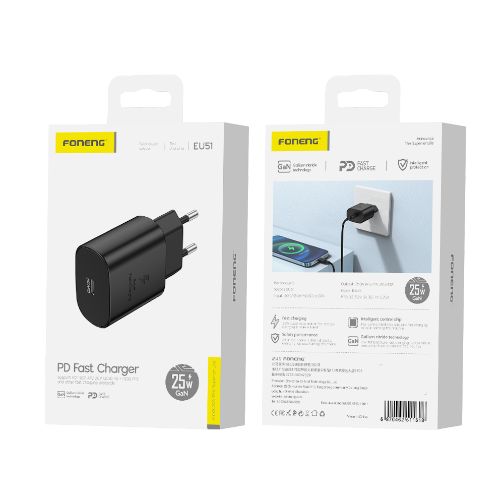 FONENG wall charger EU51 GaN PD 25W 1xUSB-C Noir