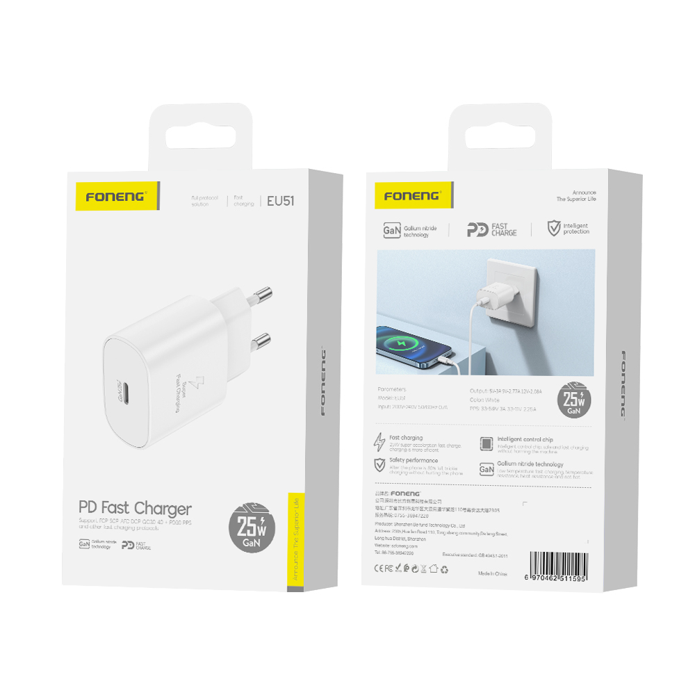 FONENG wall charger EU51 GaN PD 25W 1xUSB-C Blanc