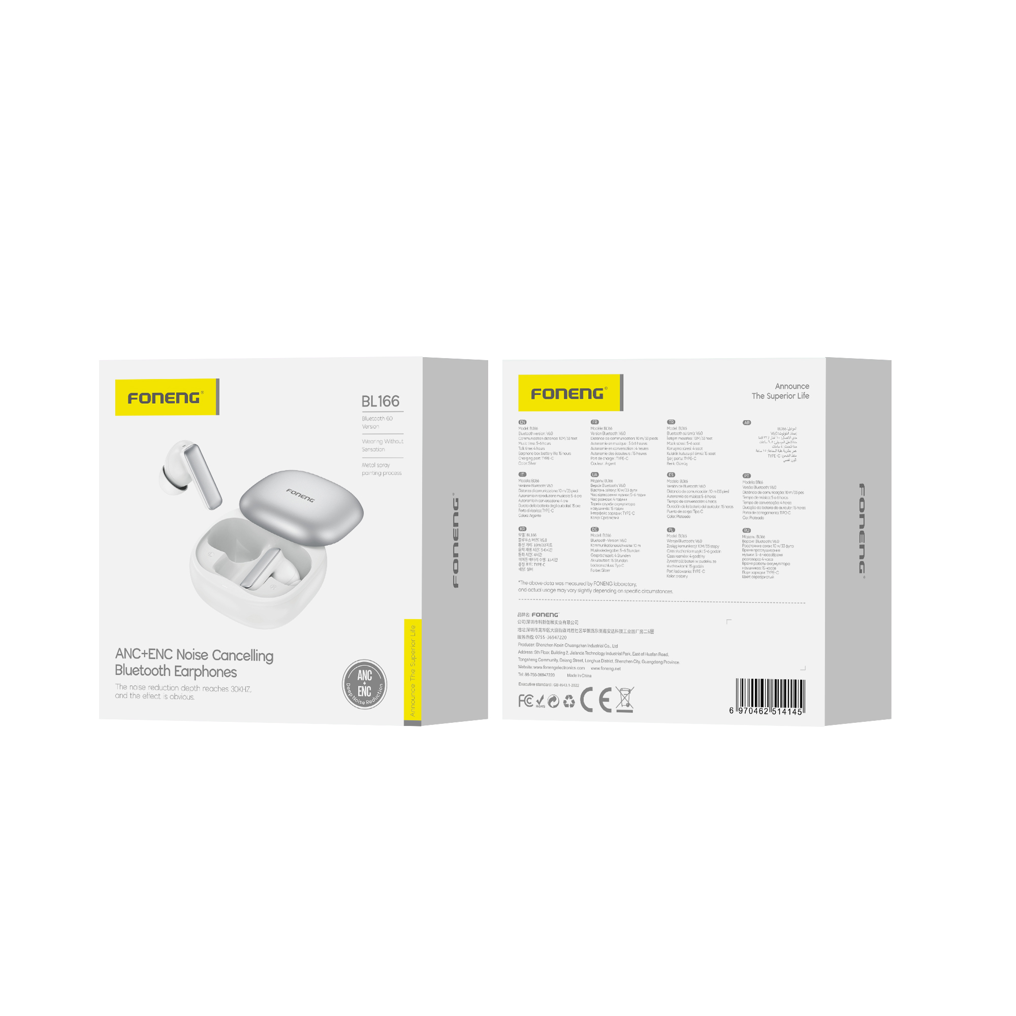 FONENG wireless earphones (ANC+ENC) BL166 Argent