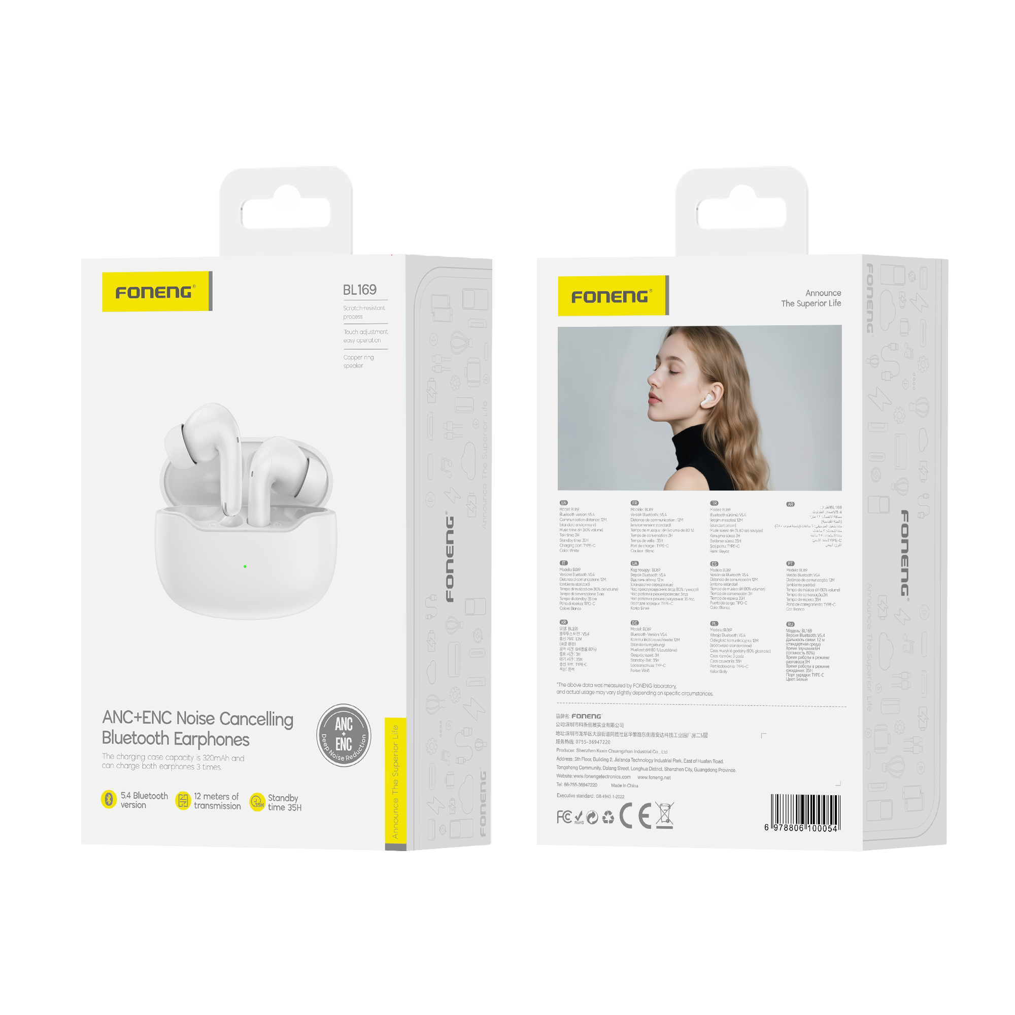 FONENG wireless earphones (ANC+ENC) BL169 Blanc