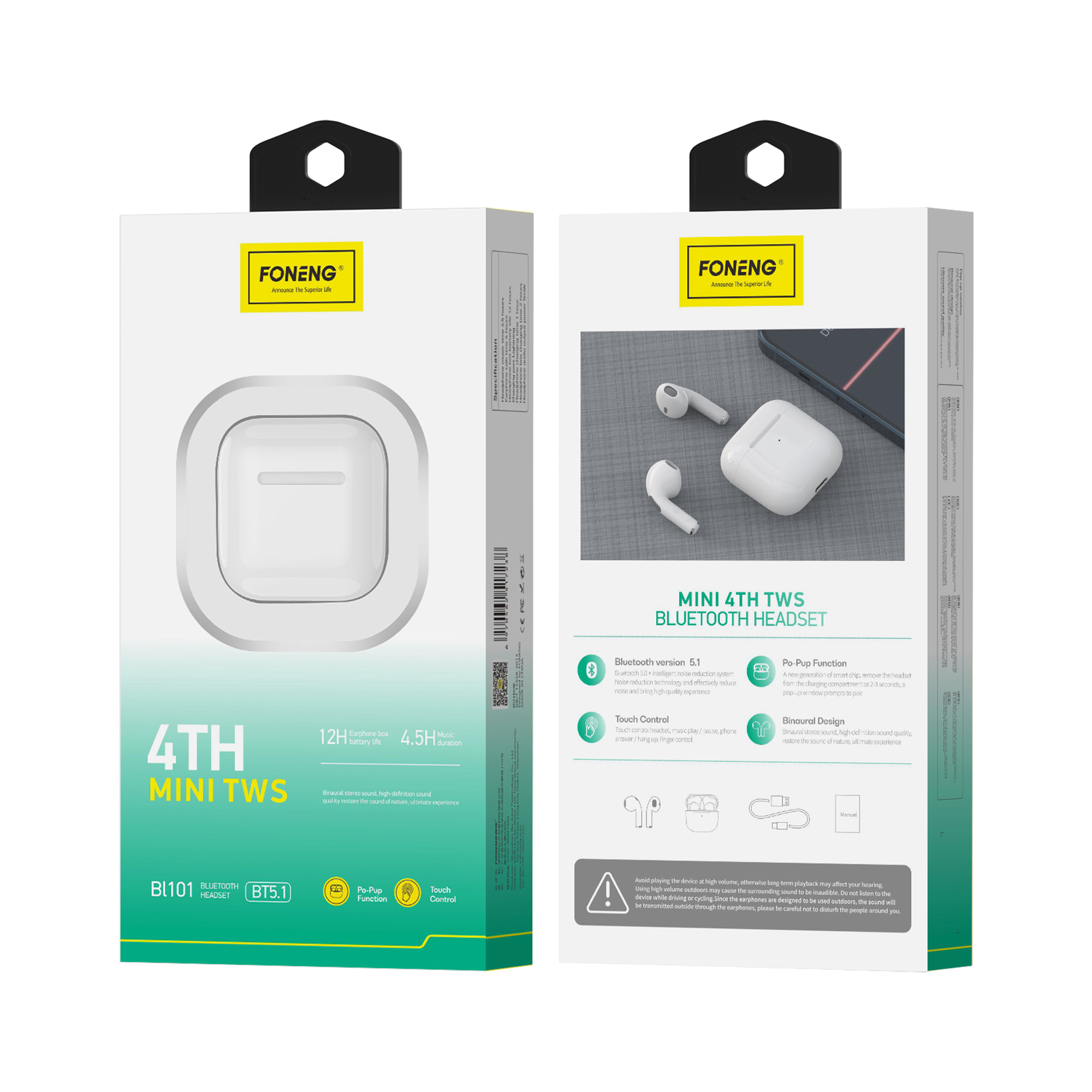FONENG wireless earphones BL101 Mini Blanc