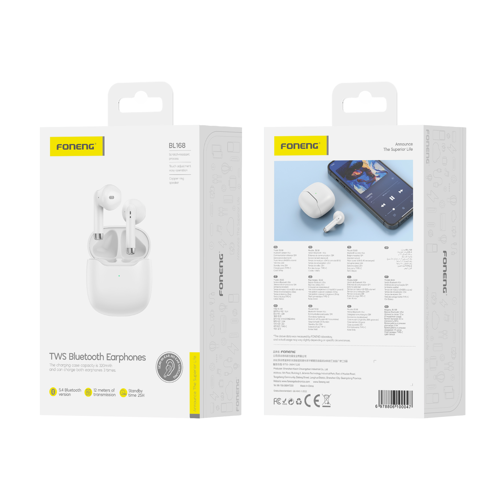FONENG wireless earphones BL168 Blanc