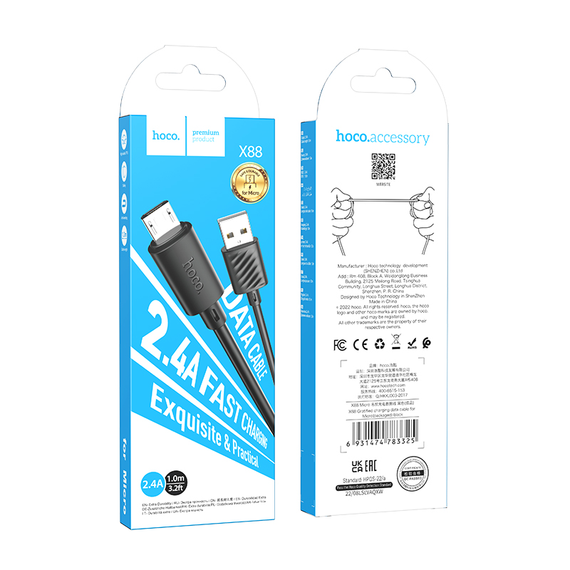 HOCO cable X88 Micro USB 3.1A 1M Noir