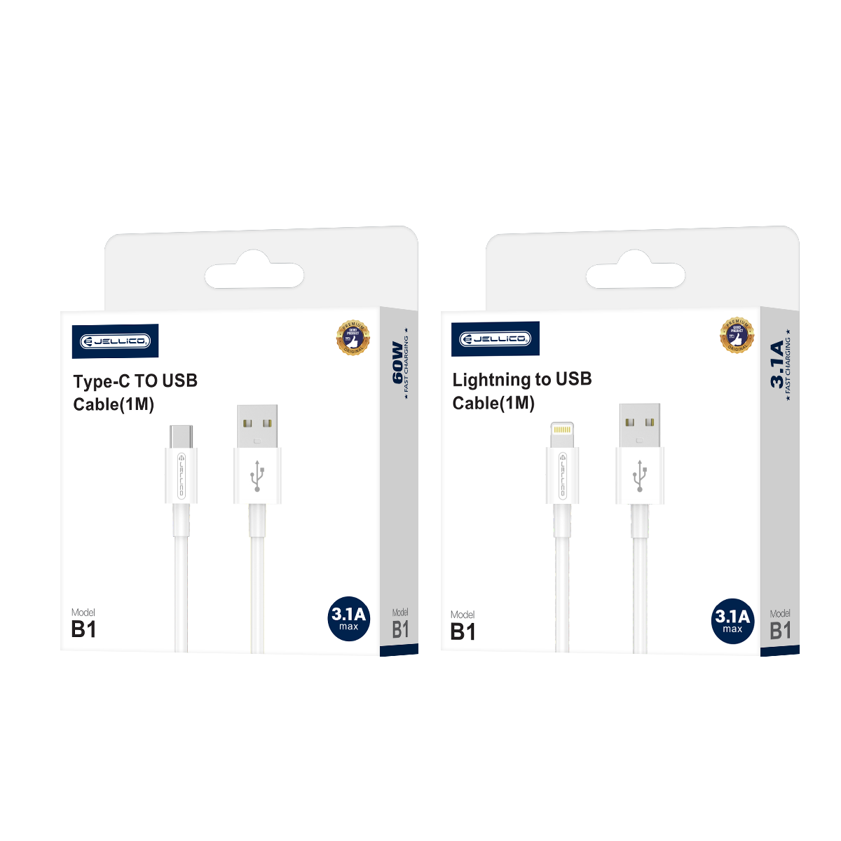 JELLICO cable B1 USB-C 3.1A 1M Blanc