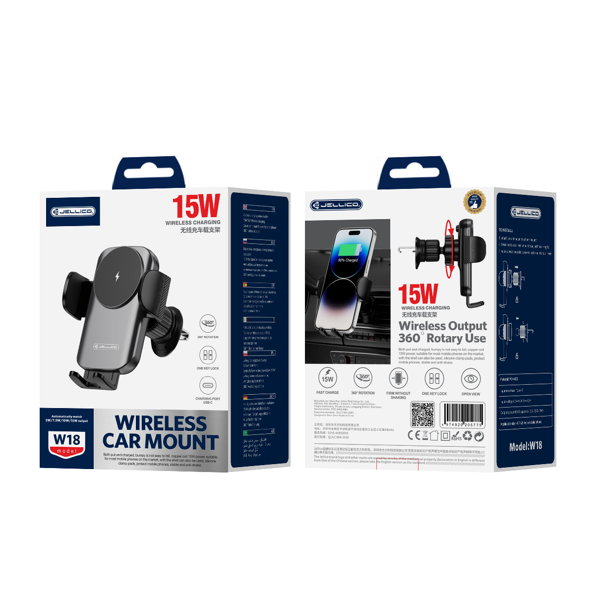 JELLICO car holder with wireless charging W18 15W Noir