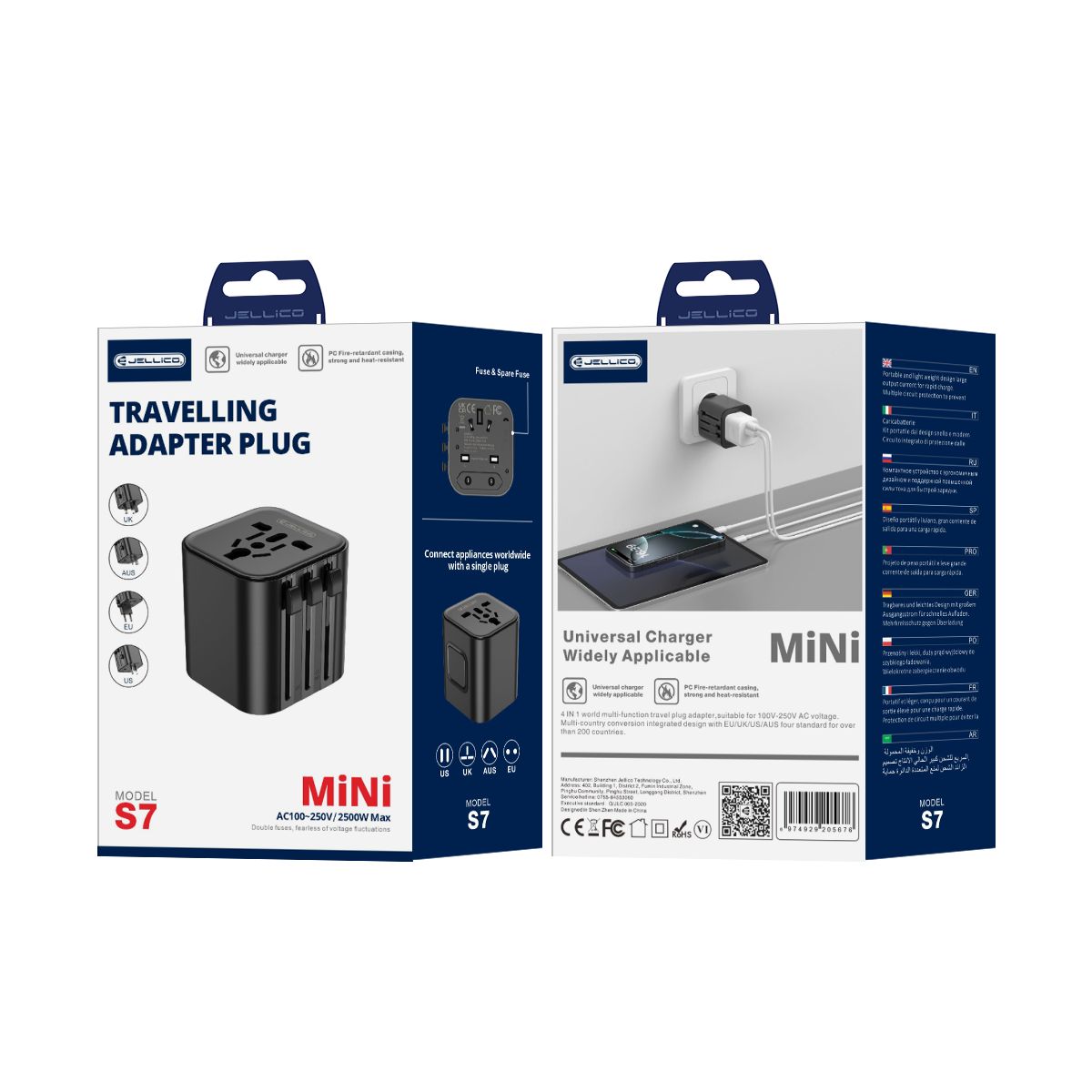 JELLICO universal travel adapter S7 Max 2500W Noir