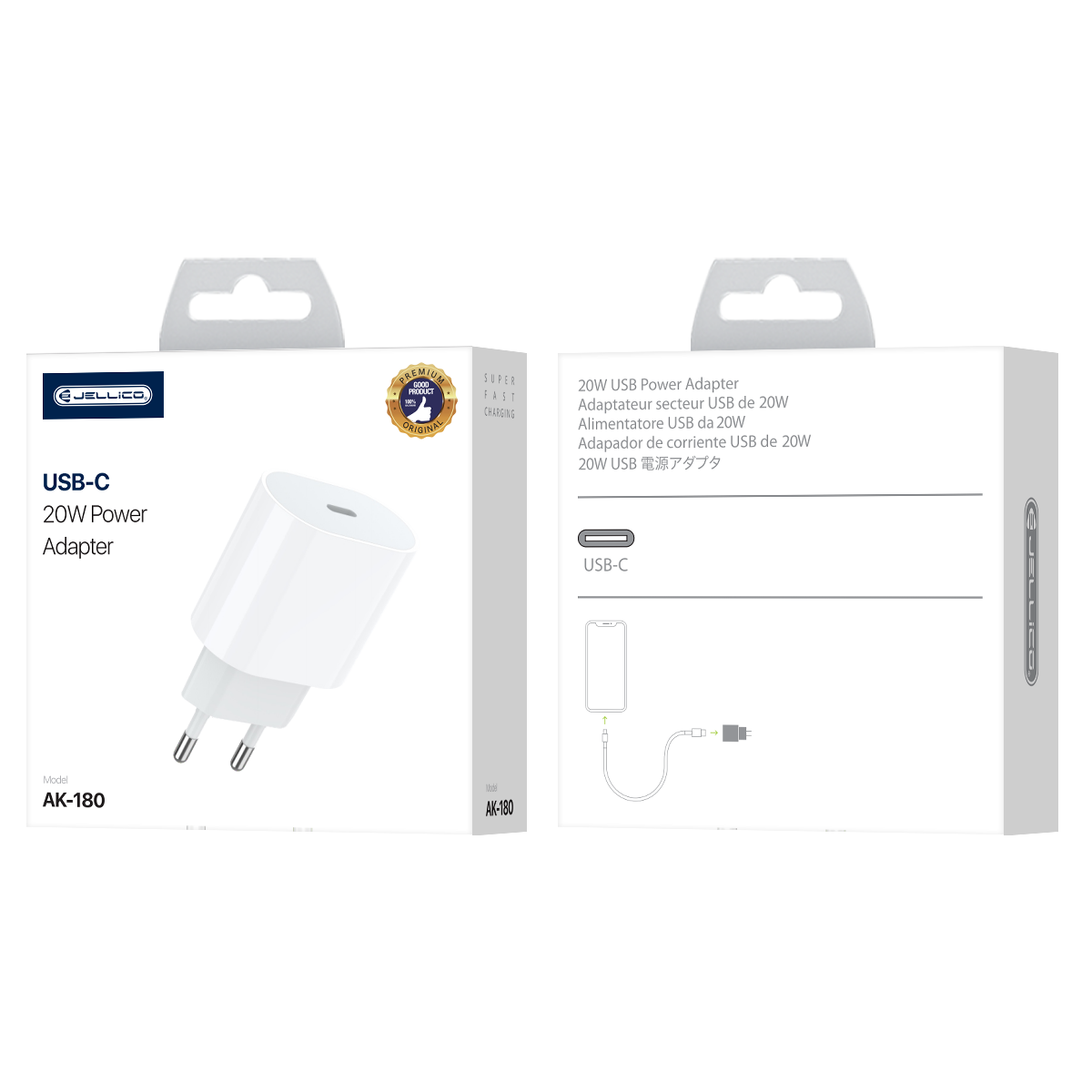 JELLICO wall charger AK180 PD 20W 1xUSB-C Blanc