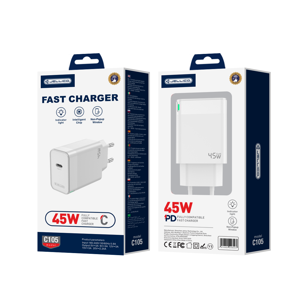 JELLICO wall charger C105 GaN PD 45W 1xUSB-C Blanc