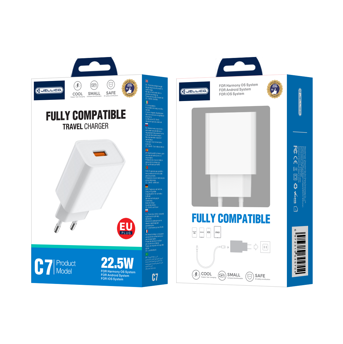 JELLICO wall charger C7 22.5W 1xUSB QC3.0 Blanc
