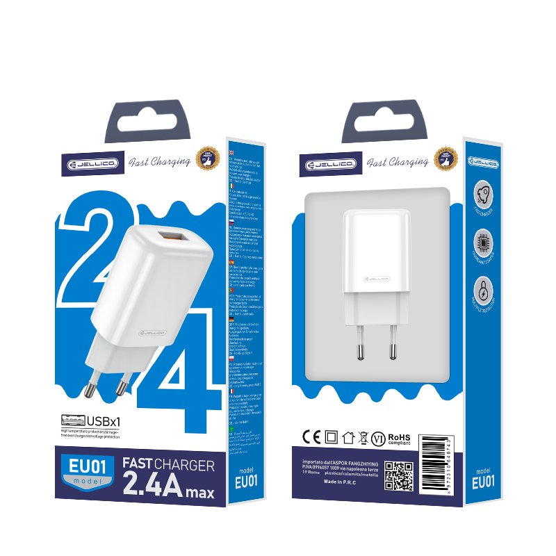 JELLICO wall charger EU01 2.4A 12W 1xUSB Blanc