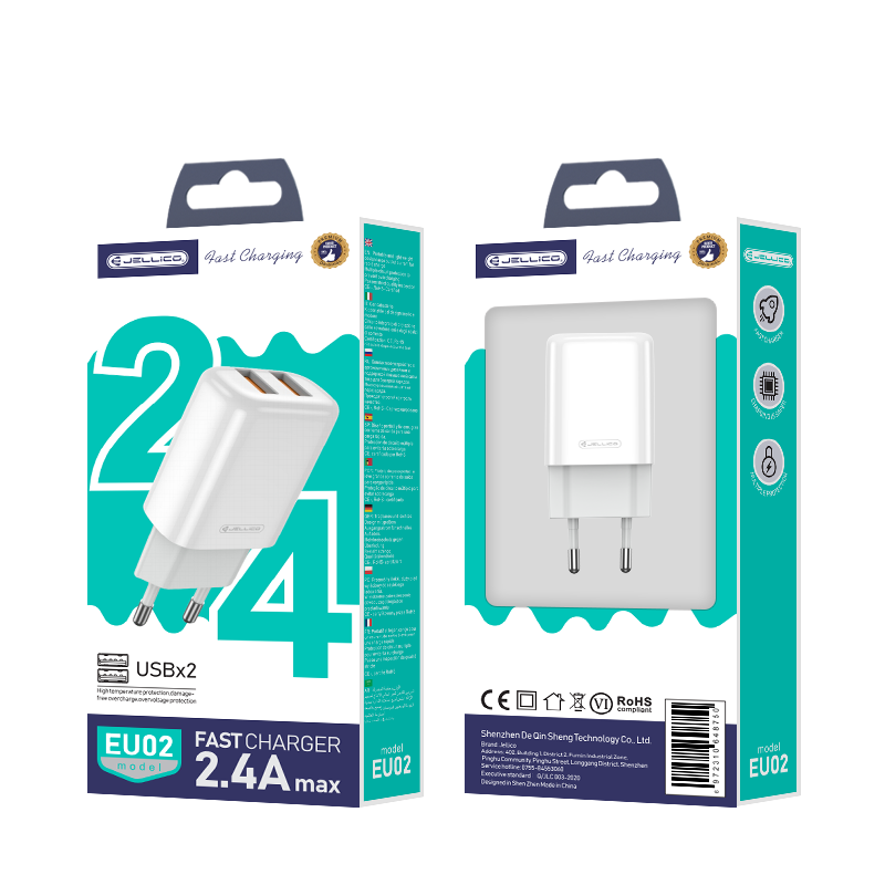 JELLICO wall charger EU02 2.4A 12W 2xUSB Blanc