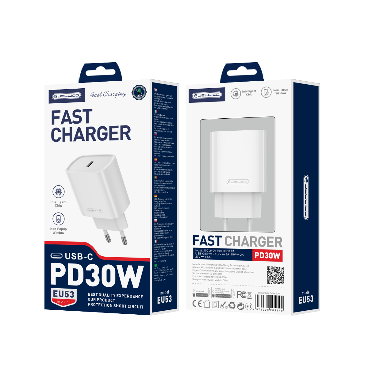 JELLICO wall charger EU53 PD 30W 1xUSB-C Blanc