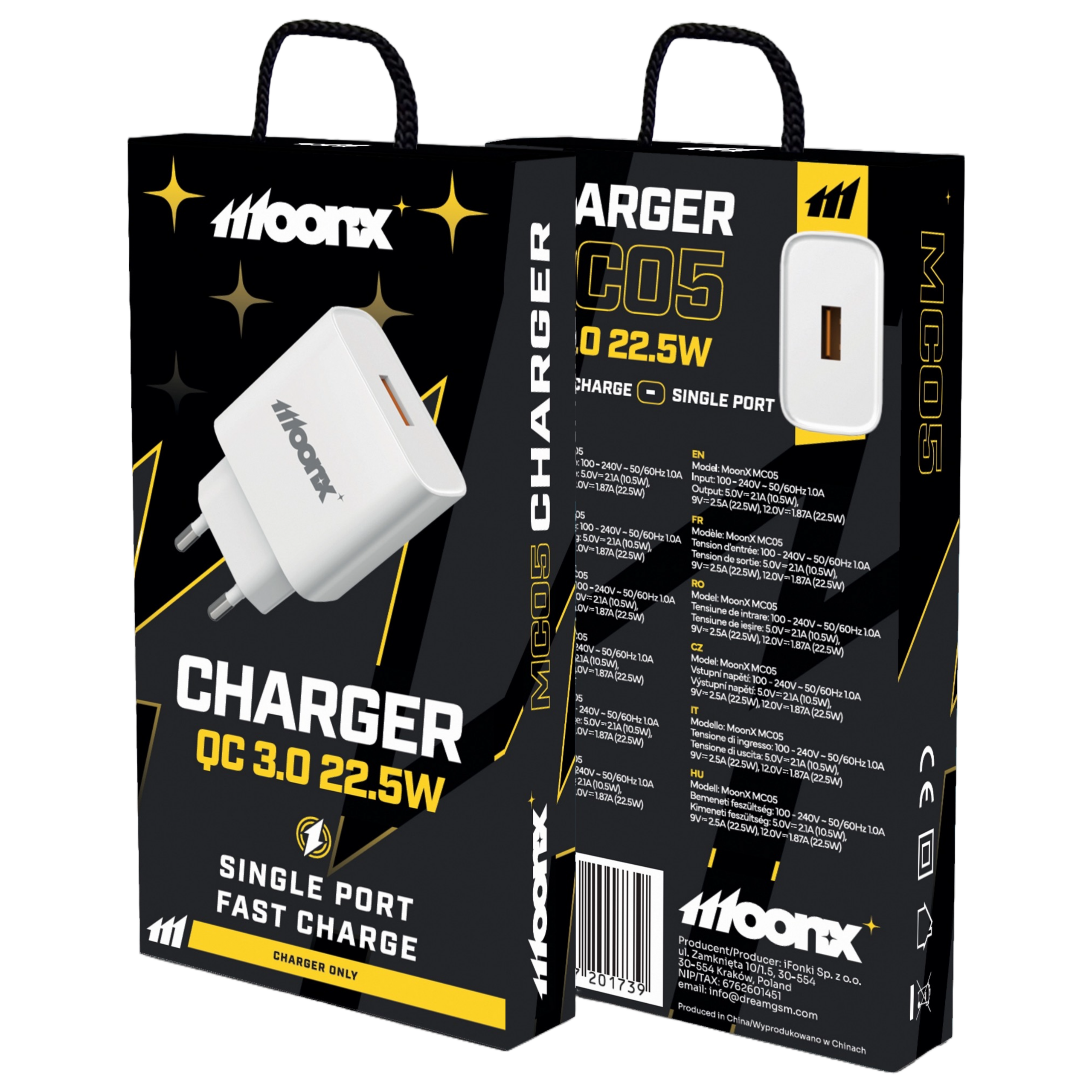 MOONX wall charger MC05 22,5W 1xUSB QC3.0 Blanc