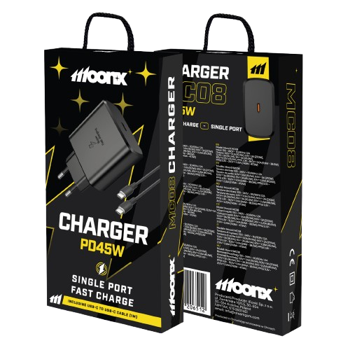 MOONX wall charger MC08 PD 45W 1xUSB-C + cable USB-C – USB-C Noir