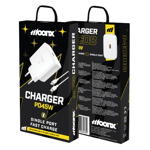 MOONX wall charger MC08 PD 45W 1xUSB-C + cable USB-C – USB-C Blanc