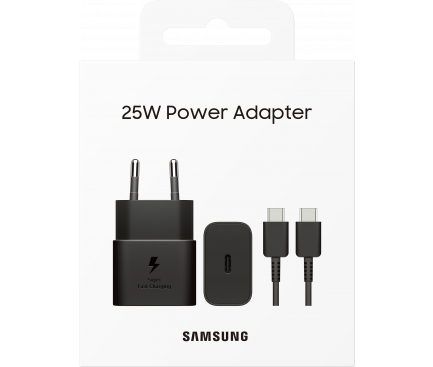 Chargeur secteur Original Samsung 25W + cable USB-C – USB-C EP-T2510XBEGEU Noir (blister UE)