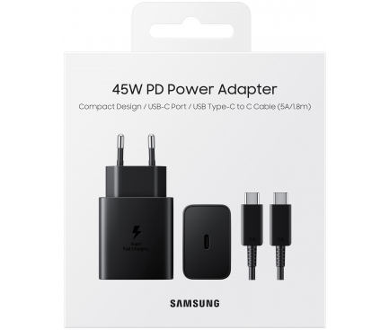 Chargeur secteur Original Samsung 45W + cable USB-C – USB-C EP-T4511XBEGEU Noir (blister EU)